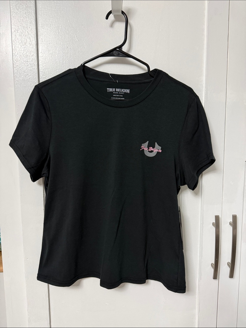 True Religion Black Tee with Pink Logo Accent